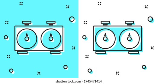 Icono de reloj de ajedrez de línea negra aislado en fondo verde y blanco. Equipamiento deportivo. Formas dinámicas aleatorias. Vector