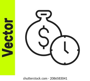 Black line Time is money icon isolated on white background. Money is time. Effective time management. Convert time to money.  Vector