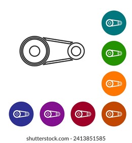 Black line Timing belt kit icon isolated on white background. Set icons in color circle buttons. Vector