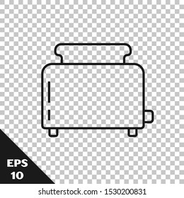 Black line Toaster with toasts icon isolated on transparent background.  Vector Illustration