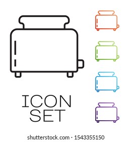 Black line Toaster with toasts icon isolated on white background. Set icons colorful. Vector Illustration