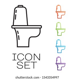 Black line Toilet bowl icon isolated on white background. Set icons colorful. Vector Illustration