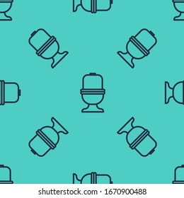 Black line Toilet bowl icon isolated seamless pattern on green background.  Vector Illustration