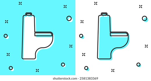 Black line Toilet bowl icon isolated on green and white background. Random dynamic shapes. Vector