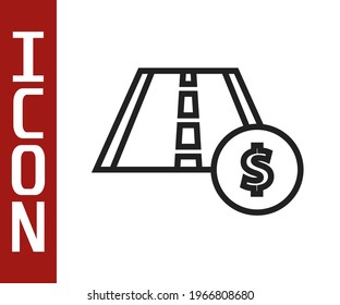 Black line Toll road traffic sign. Signpost icon isolated on white background. Pointer symbol. Street information sign. Direction sign.  Vector