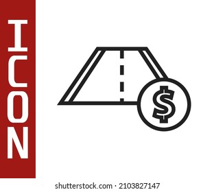 Black line Toll road traffic sign. Signpost icon isolated on white background. Pointer symbol. Street information sign. Direction sign.  Vector