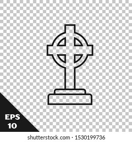 Black line Tombstone with cross icon isolated on transparent background. Grave icon.  Vector Illustration