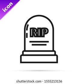 Black line Tombstone with RIP written on it icon isolated on white background. Grave icon.  Vector Illustration