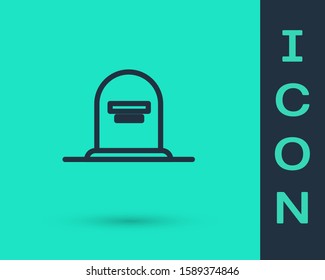 Black line Tombstone with RIP written on it icon isolated on green background. Grave icon.  Vector Illustration