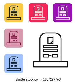 Black line Tombstone with RIP written on it icon isolated on white background. Grave icon. Set icons in color square buttons. Vector Illustration