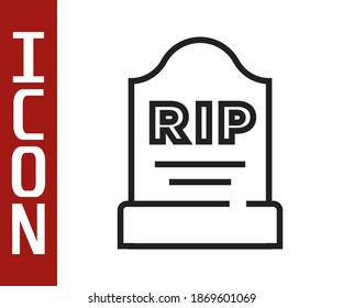 Black line Tombstone with RIP written on it icon isolated on white background. Grave icon.  Vector