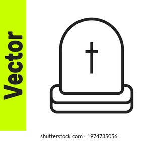 Black line Tombstone with RIP written on it icon isolated on white background. Grave icon. Happy Halloween party.  Vector