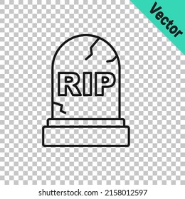 Black line Tombstone with RIP written on it icon isolated on transparent background. Grave icon. Happy Halloween party.  Vector