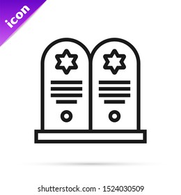 Black line Tombstone with star of david icon isolated on white background. Jewish grave stone. Gravestone icon.  Vector Illustration