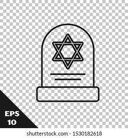 Black line Tombstone with star of david icon isolated on transparent background. Jewish grave stone. Gravestone icon.  Vector Illustration