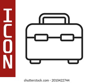 Black line Toolbox icon isolated on white background. Tool box sign.  Vector Illustration