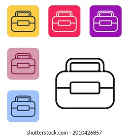 Icono del Cuadro de herramientas de línea negra aislado en fondo blanco. Signo del cuadro de herramientas. Establezca iconos en los botones cuadrados de color. Ilustración vectorial