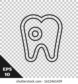 Black line Tooth with caries icon isolated on transparent background. Tooth decay.  Vector Illustration