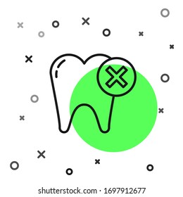 Black line Tooth with caries icon isolated on white background. Tooth decay.  Vector Illustration