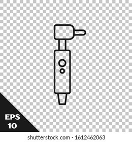 Black line Tooth drill icon isolated on transparent background. Dental handpiece for drilling and grinding tools.  Vector Illustration