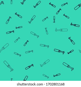 Black line Tooth drill icon isolated seamless pattern on green background. Dental handpiece for drilling and grinding tools. Medical instrument. Vector Illustration