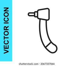 Icono de taladro dental de línea negra aislado en fondo blanco. Pieza dental para herramientas de perforación y molturación.  Vector