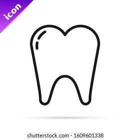 Black line Tooth icon isolated on white background. Tooth symbol for dentistry clinic or dentist medical center and toothpaste package.  Vector Illustration