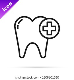 Black line Tooth icon isolated on white background. Tooth symbol for dentistry clinic or dentist medical center and toothpaste package.  Vector Illustration