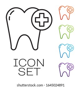 Black line Tooth icon isolated on white background. Tooth symbol for dentistry clinic or dentist medical center and toothpaste package. Set icons colorful. Vector Illustration
