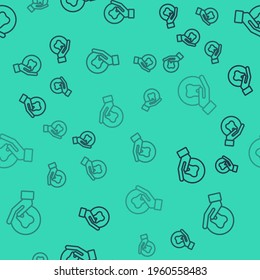 Black line Tooth icon isolated seamless pattern on green background. Tooth symbol for dentistry clinic or dentist medical center and toothpaste package. Vector