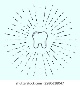 Black line Tooth icon isolated on grey background. Tooth symbol for dentistry clinic or dentist medical center and toothpaste package. Abstract circle random dots. Vector