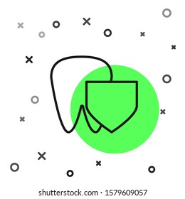 Black line Tooth with shield icon isolated on white background. Dental insurance. Security, safety, protection, protect concept.  Vector Illustration
