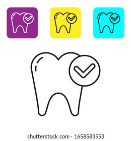 Black line Tooth whitening concept icon isolated on white background. Tooth symbol for dentistry clinic or dentist medical center. Set icons colorful square buttons. Vector Illustration