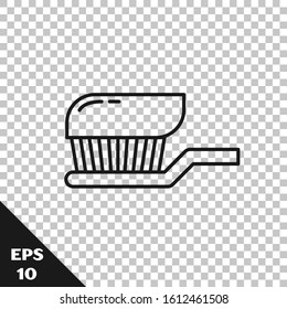 Black line Toothbrush with toothpaste icon isolated on transparent background.  Vector Illustration
