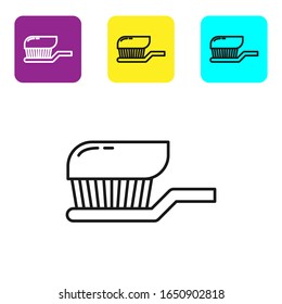 Black line Toothbrush with toothpaste icon isolated on white background. Set icons colorful square buttons. Vector Illustration