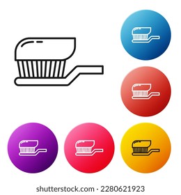 Black line Toothbrush with toothpaste icon isolated on white background. Set icons colorful circle buttons. Vector Illustration