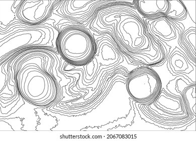 Schwarze Linie als Topographische Karte auf weißem Hintergrund