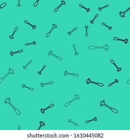 Black line Torch flame icon isolated seamless pattern on green background. Symbol fire hot, flame power, flaming and heat.  Vector Illustration
