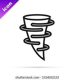 Black line Tornado icon isolated on white background.  Vector Illustration