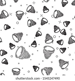Black line Tornado icon isolated seamless pattern on white background. Cyclone, whirlwind, storm funnel, hurricane wind or twister weather icon.  Vector Illustration