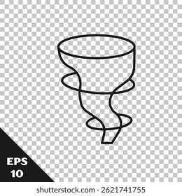 Línea negra Icono de tornado aislado sobre fondo transparente.  Vector