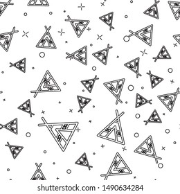 Black line Tourist tent icon isolated seamless pattern on white background. Camping symbol.  Vector Illustration