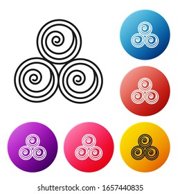 Black line Towel rolls icon isolated on white background. Set icons colorful circle buttons. Vector Illustration