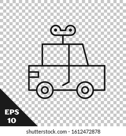 Black line Toy car icon isolated on transparent background.  Vector Illustration