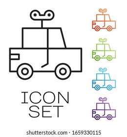 Black line Toy car icon isolated on white background. Set icons colorful. Vector Illustration
