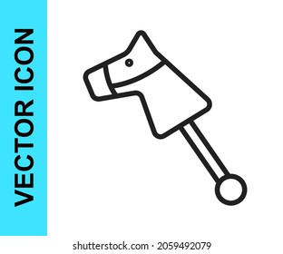Black line Toy horse icon isolated on white background.  Vector