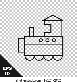 Black line Toy train icon isolated on transparent background.  Vector Illustration