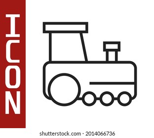 Black line Toy train icon isolated on white background.  Vector