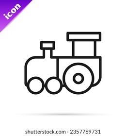 Black line Toy train icon isolated on white background.  Vector