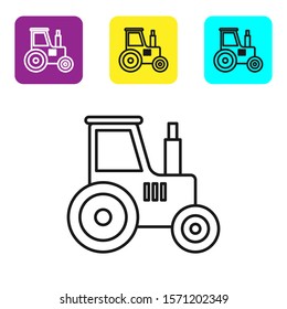Black line Tractor icon isolated on white background. Set icons colorful square buttons. Vector Illustration